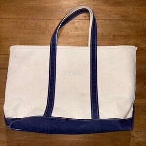 Vintage L.L. Bean Boat and Tote Canvas Bag Large Navy Blue Open Top USA Made